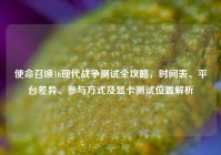使命召唤16现代战争测试全攻略，时间表、平台差异、参与方式及显卡测试位置解析