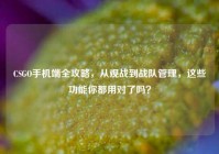 CSGO手机端全攻略，从观战到战队管理，这些功能你都用对了吗？