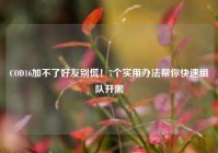 COD16加不了好友别慌！7个实用办法帮你快速组队开黑