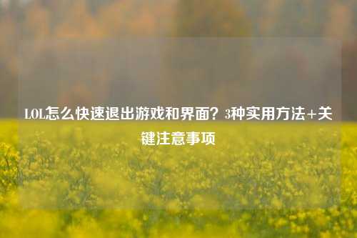 LOL怎么快速退出游戏和界面？3种实用方法+关键注意事项