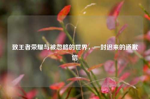 致王者荣耀与被忽略的世界，一封迟来的道歉信