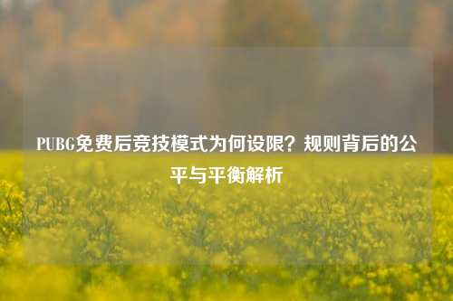 PUBG免费后竞技模式为何设限?规则背后的公平与平衡解析