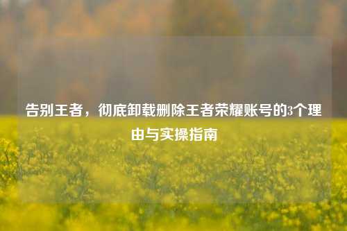 告别王者，彻底卸载删除王者荣耀账号的3个理由与实操指南