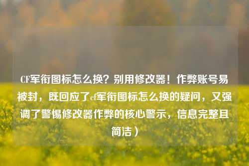 CF军衔图标怎么换?别用修改器!作弊账号易被封,既回应了cf军衔图标怎么换的疑问,又强调了警惕修改器作弊的核心警示,信息完整且简洁)