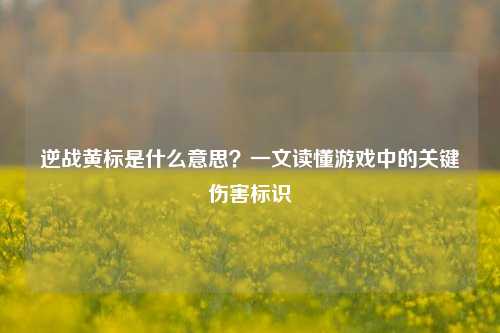 逆战黄标是什么意思?一文读懂游戏中的关键伤害标识