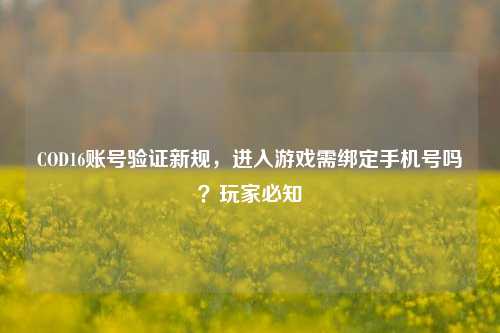 COD16账号验证新规，进入游戏需绑定手机号吗？玩家必知