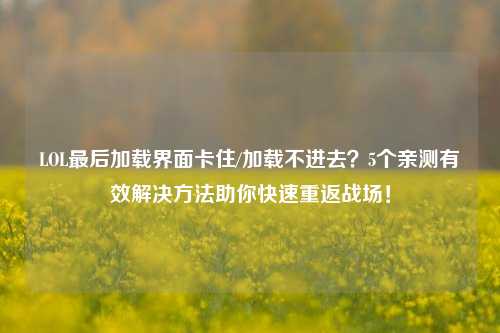 LOL最后加载界面卡住/加载不进去?5个亲测有效解决方法助你快速重返战场!
