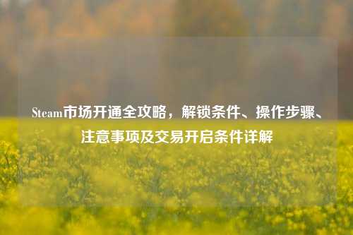 Steam市场开通全攻略,解锁条件、操作步骤、注意事项及交易开启条件详解