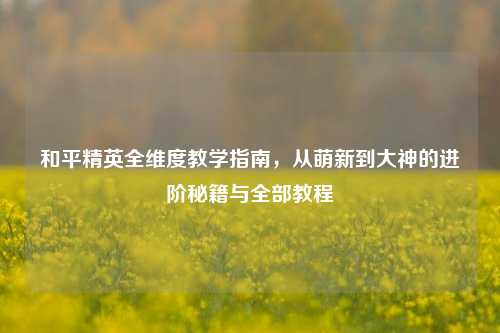 和平精英全维度教学指南,从萌新到大神的进阶秘籍与全部教程