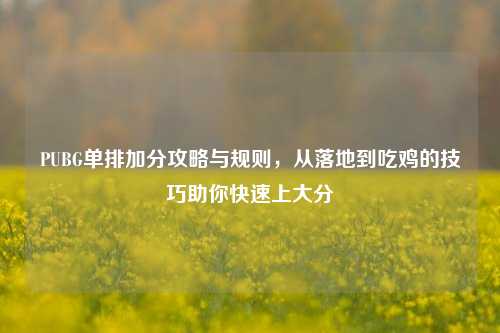 PUBG单排加分攻略与规则，从落地到吃鸡的技巧助你快速上大分