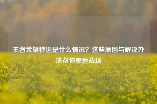 王者荣耀秒退是什么情况？这些原因与解决办法帮你重返战场