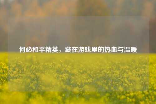 何必和平精英，藏在游戏里的热血与温暖